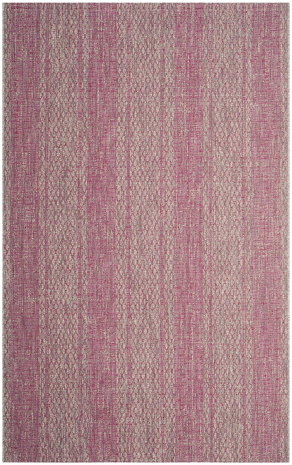 Courtyard CY8736 Power Loomed Indoor and Outdoor Area Rug - Light Grey/Fuchsia - 6'7"x9'6" - Safavieh