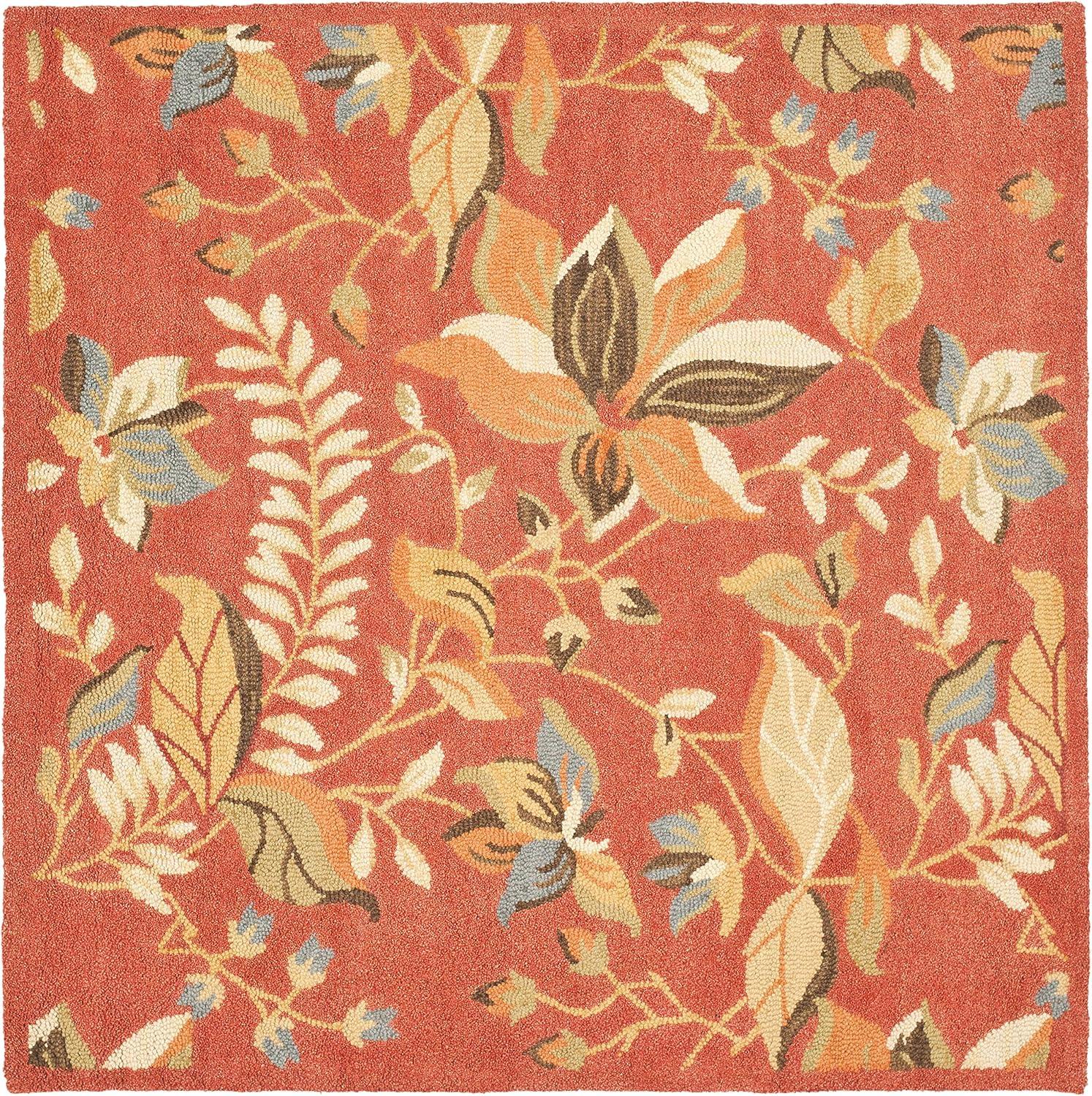SAFAVIEH Blossom Evelyn Floral Flowers Wool Area Rug, Rust/Multi, 6' x 6' Square
