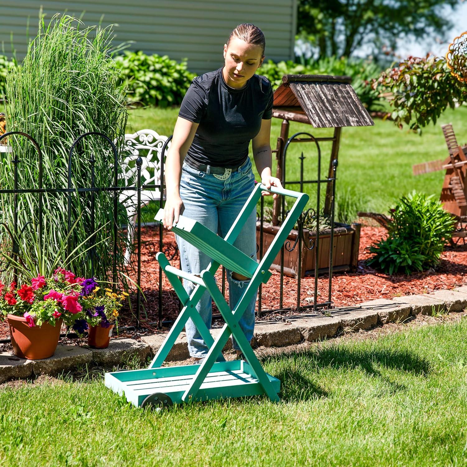 Sunnydaze 2-Tier Fir Wheeled Planter Stand - 34” H - Robin Egg Blue