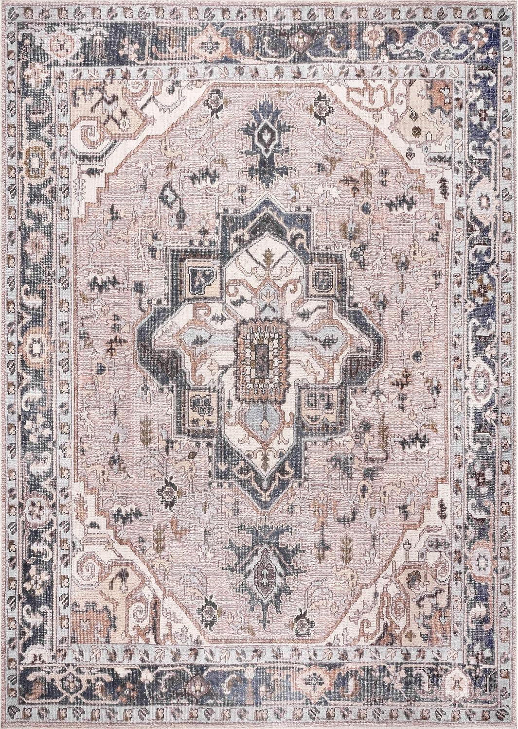 Eco-Friendly Sasha 8' x 10' Pink Medallion Washable Area Rug