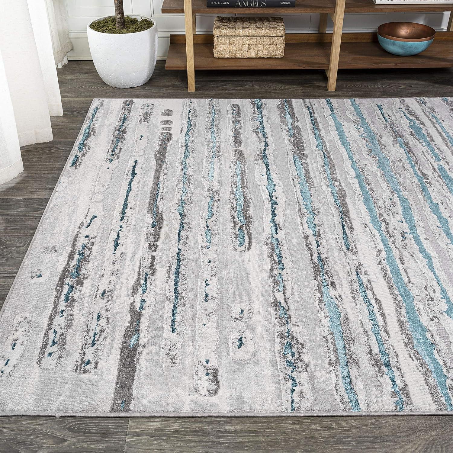4'x6' Batten Modern Stripe Area Rug, Gray/Turquoise - JONATHAN Y
