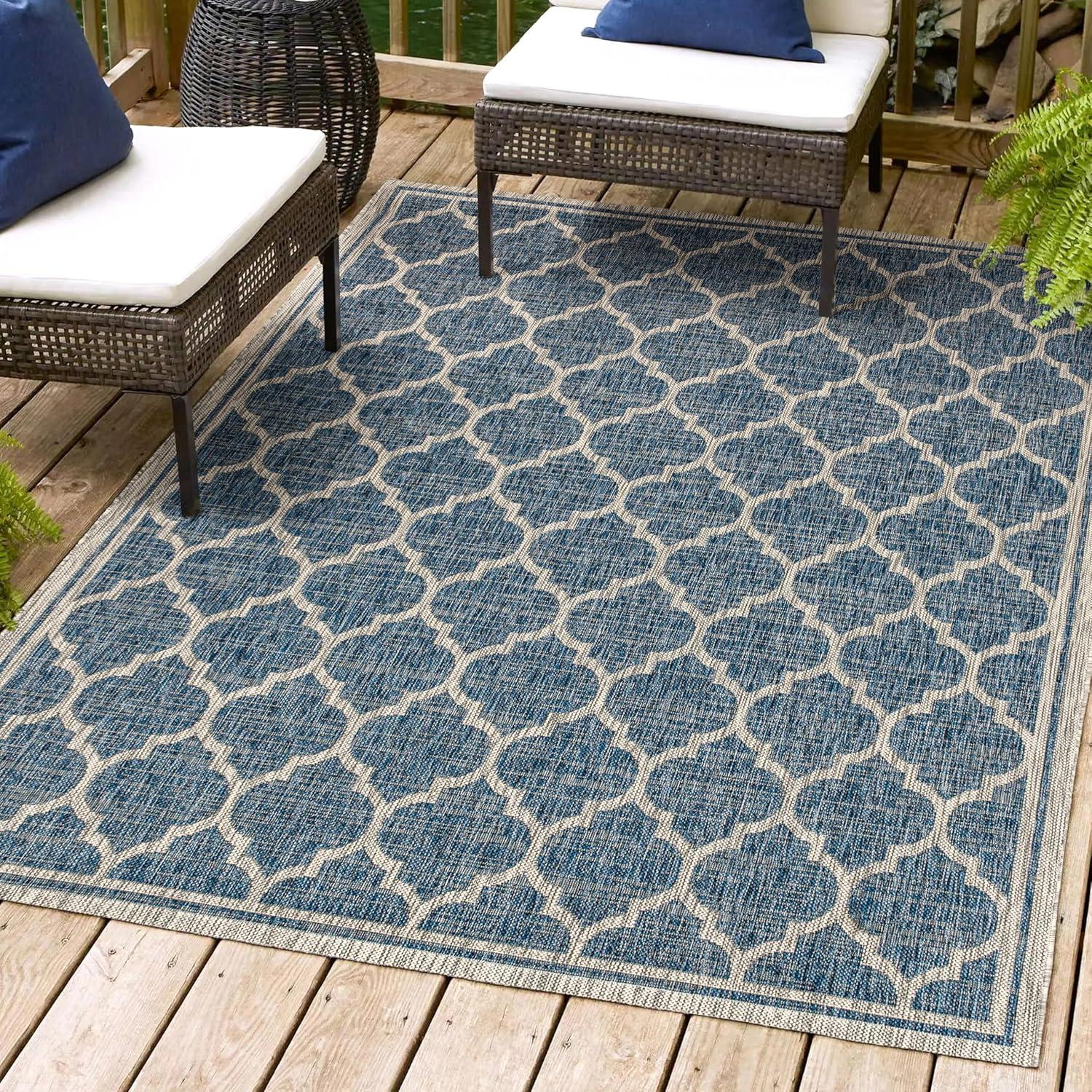 Trebol Moroccan Trellis Textured Weave Navy/Gray 8 ft. x 10 ft. Indoor/Outdoor Area Rug