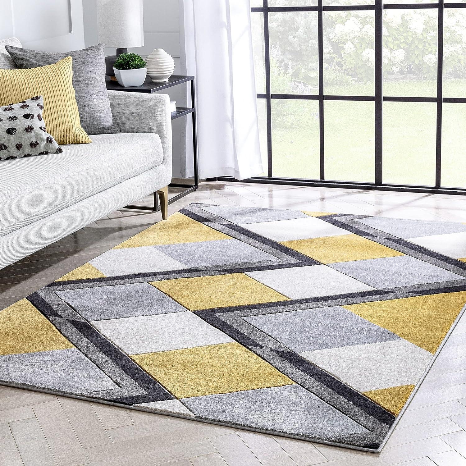 Well Woven Nora Gold Modern Geometric Stripes 3D Textured Rug