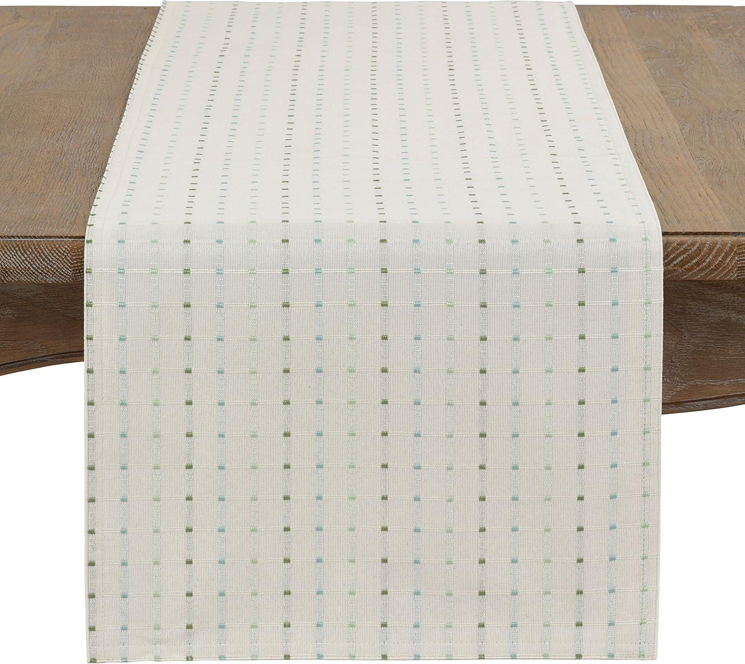 White Cotton Blend Stitched Line Table Runner