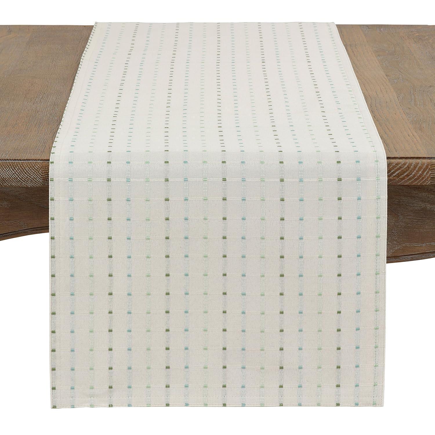 Saro Lifestyle Table Runner With Stitched Line Design, White, 16" x 72"