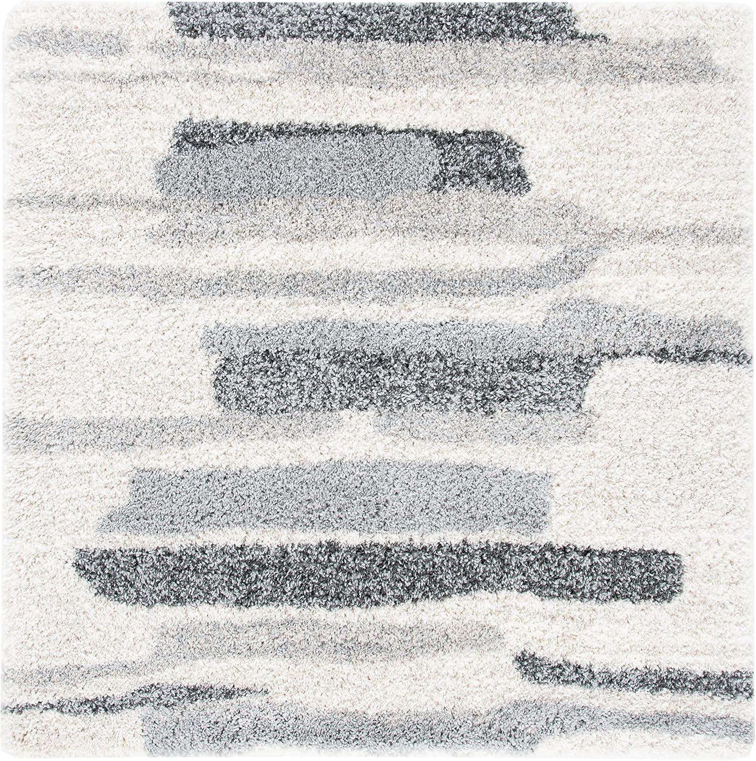 SAFAVIEH Fontana Shag Darius Abstract Plush Area Rug, Grey/Ivory, 4' x 4' Square