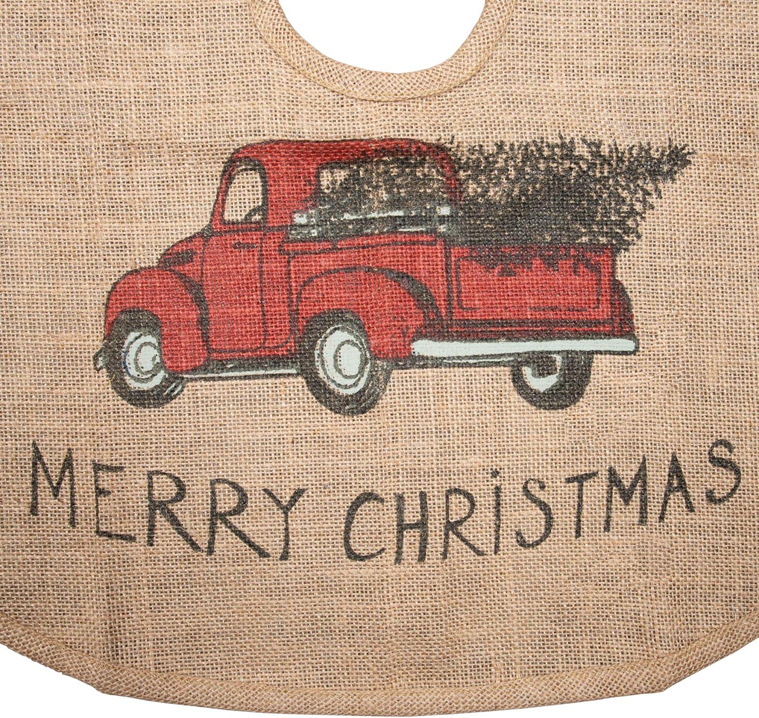 Vintage Red Truck Burlap Christmas Tree Skirt, 24 Inches