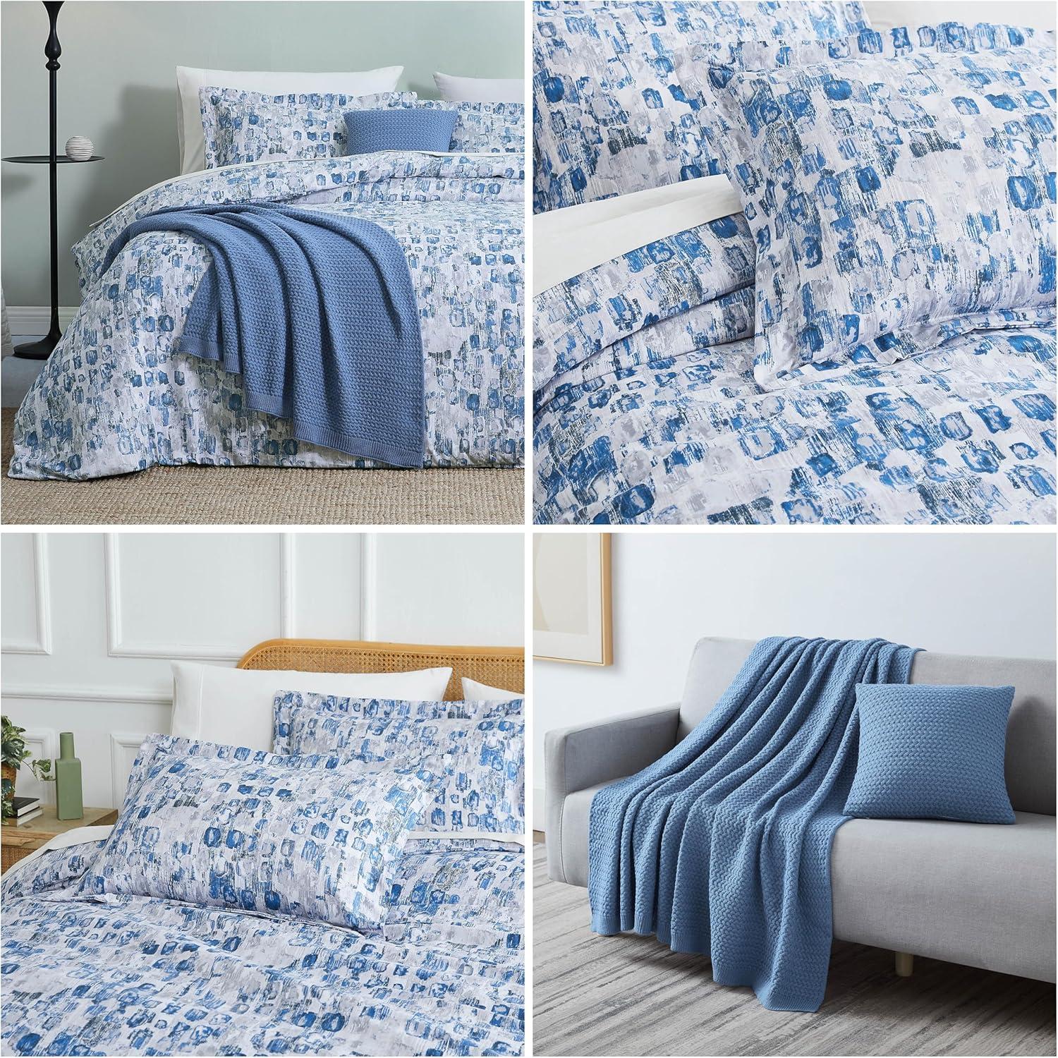 Twin XL Blue Abstract Microfiber Comforter Set with Acrylic Throw