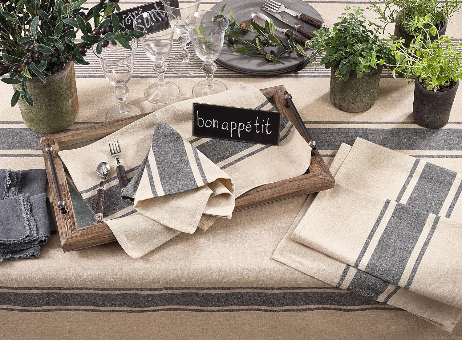 Beige Cotton Table Runner with Banded Stripe Design