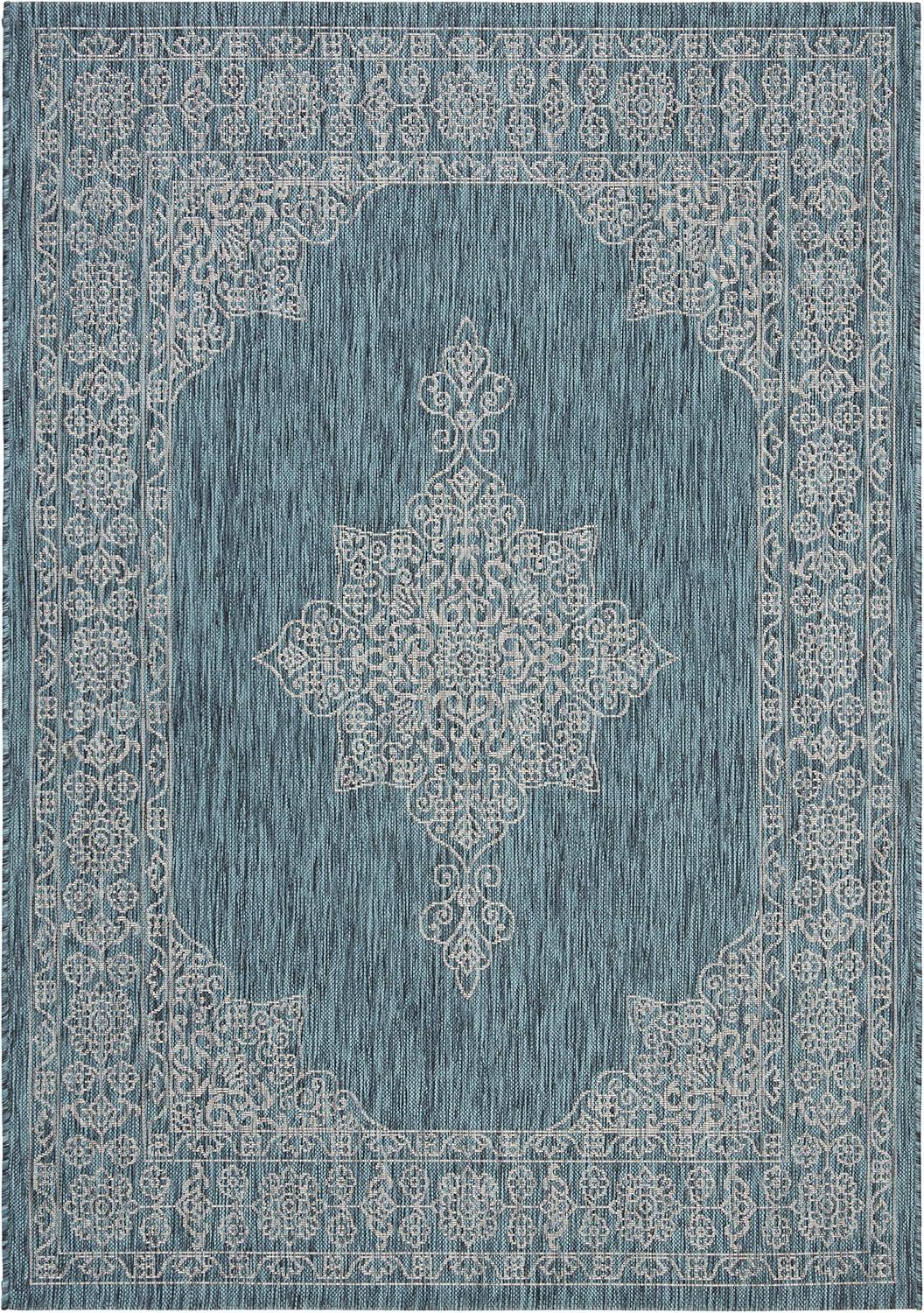 Courtyard CY8232 Power Loomed Indoor/Outdoor Area Rug - Teal/Ivory - 5'3"x7'7" - Safavieh.