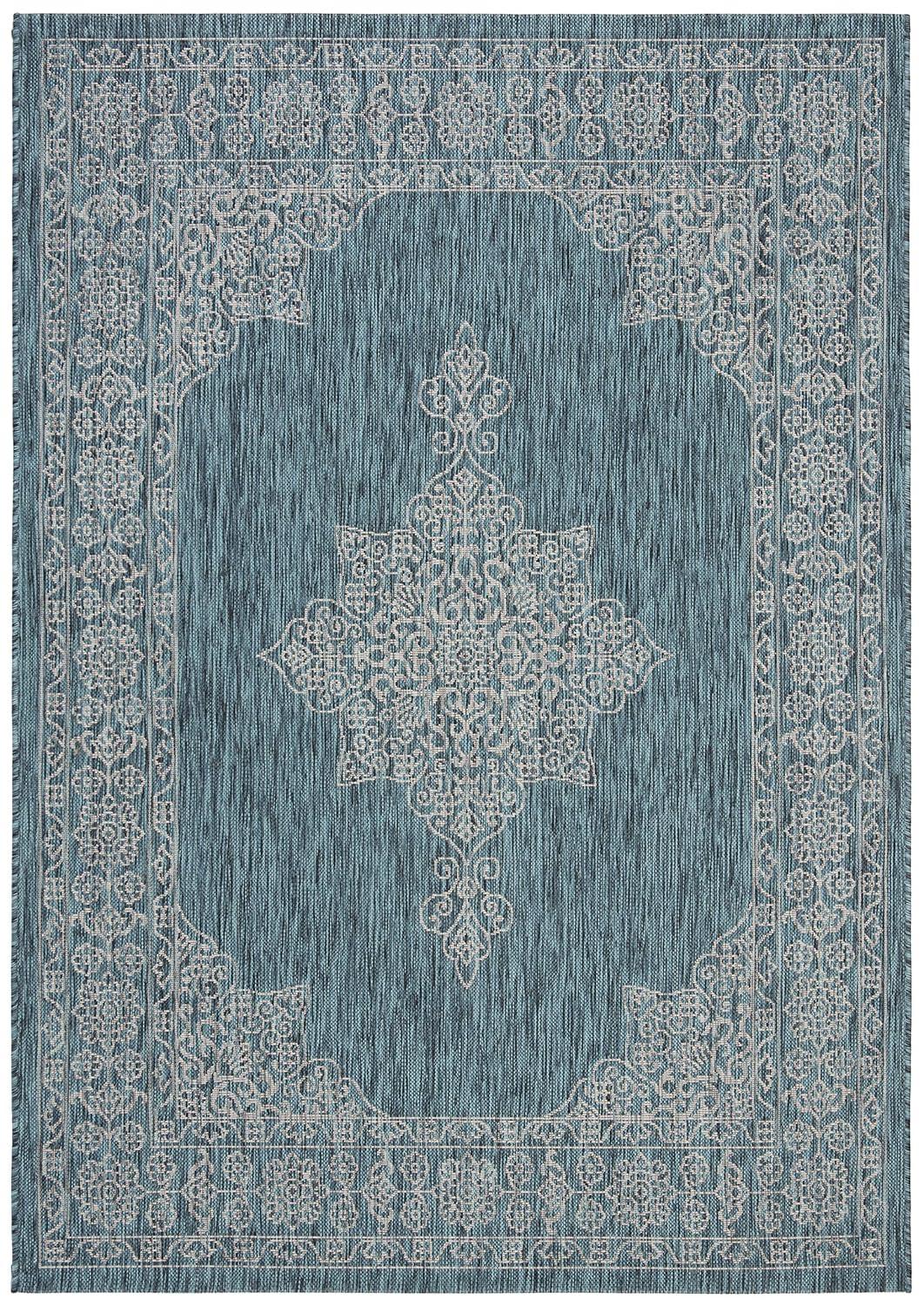 Courtyard CY8232 Power Loomed Indoor/Outdoor Area Rug - Teal/Ivory - 5'3"x7'7" - Safavieh.