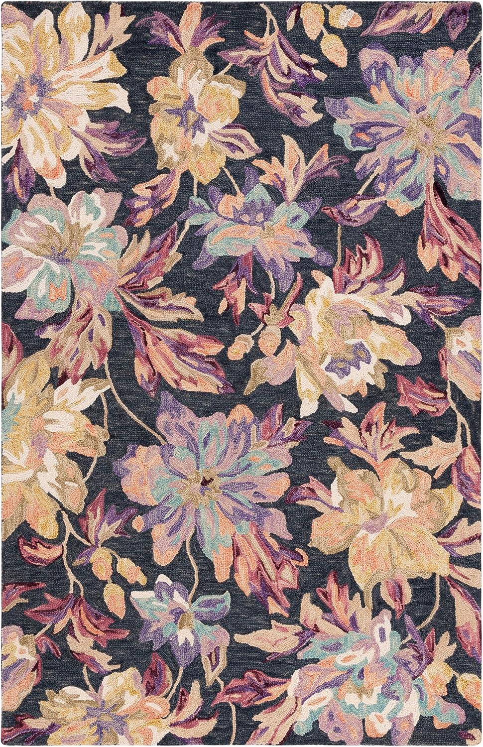 SAFAVIEH Blossom Fisher Floral Area Rug, Charcoal/Plum, 5' x 8'