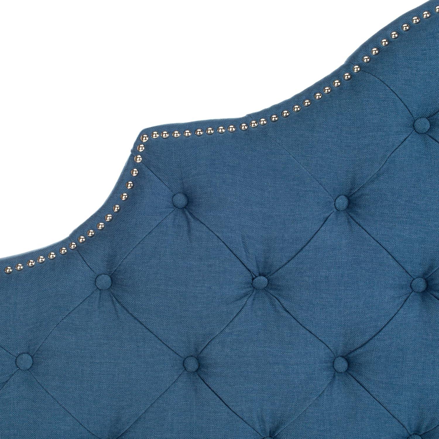 SAFAVIEH Arebelle Rustic Glam Tufted Headboard with Nail Heads, Queen, Steel Blue