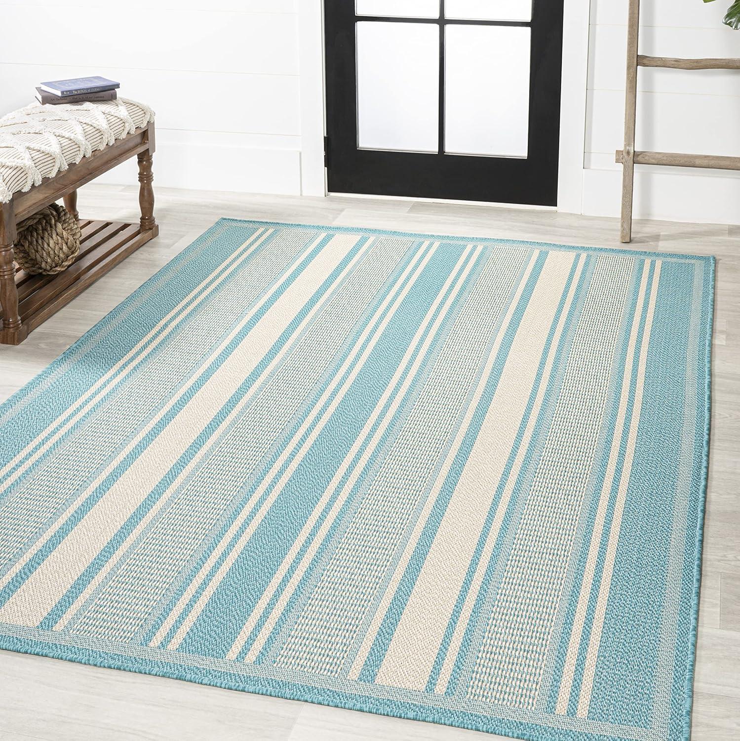 3' x 5' Haynes Modern Double Stripe Indoor/Outdoor Area Rug, Aqua/Beige - JONATHAN Y