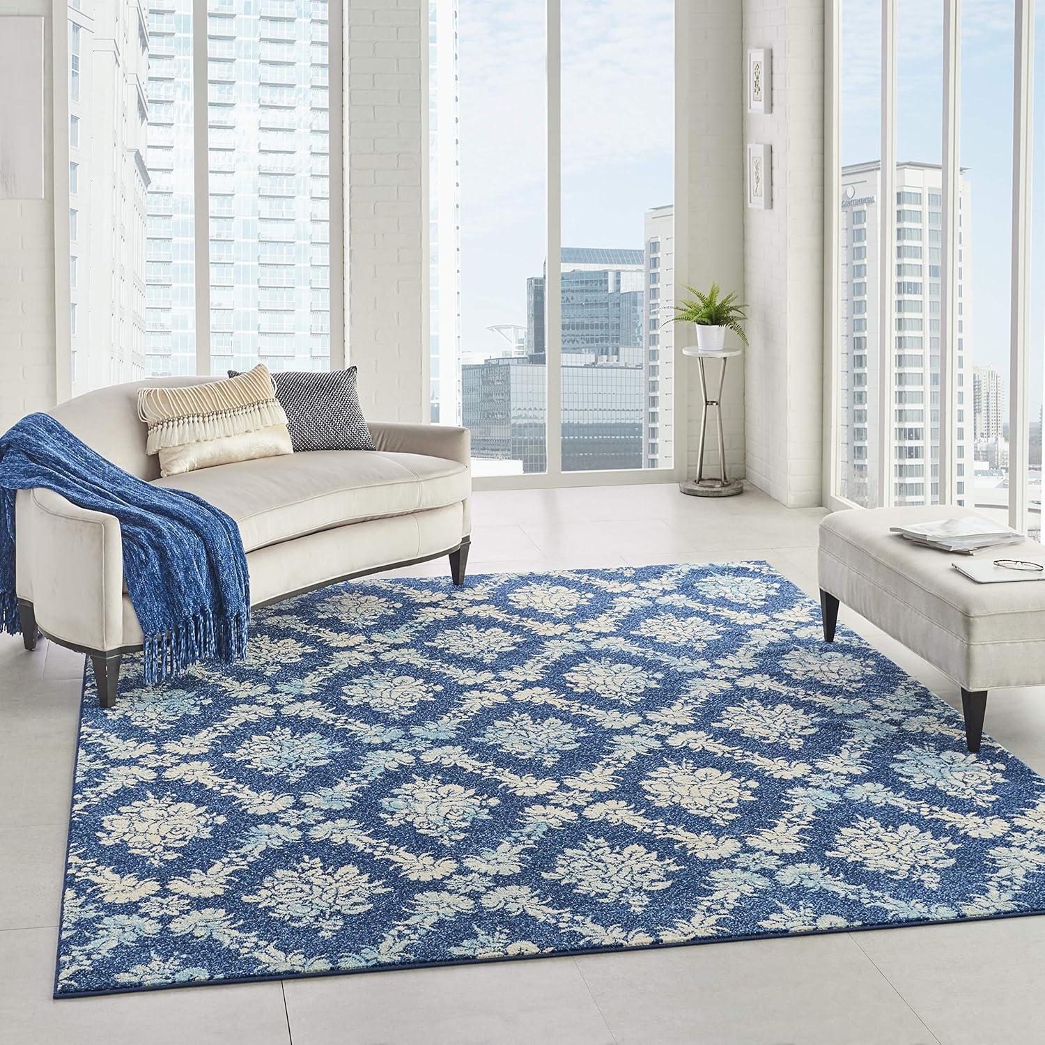 Nourison Tranquil Floral Navy/Light Blue 8' x 10' Area Rug, (8x10)