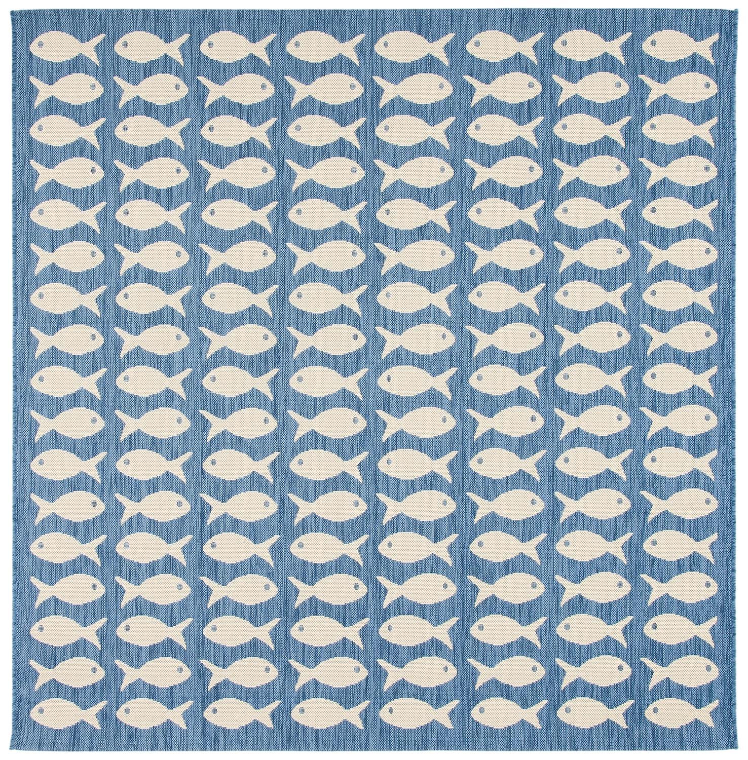 Courtyard CY6013 Power Loomed Indoor and Outdoor Area Rug - Blue/Beige - 4'x4' - Safavieh