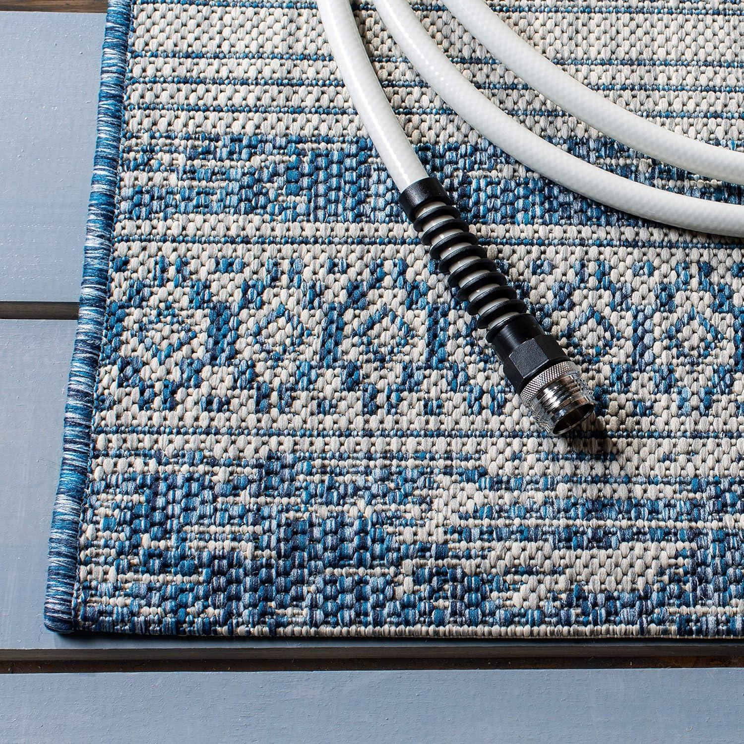 Courtyard CY8061 Power Loomed Indoor and Outdoor Area Rug - Navy/Grey - 4'x5'7" - Safavieh