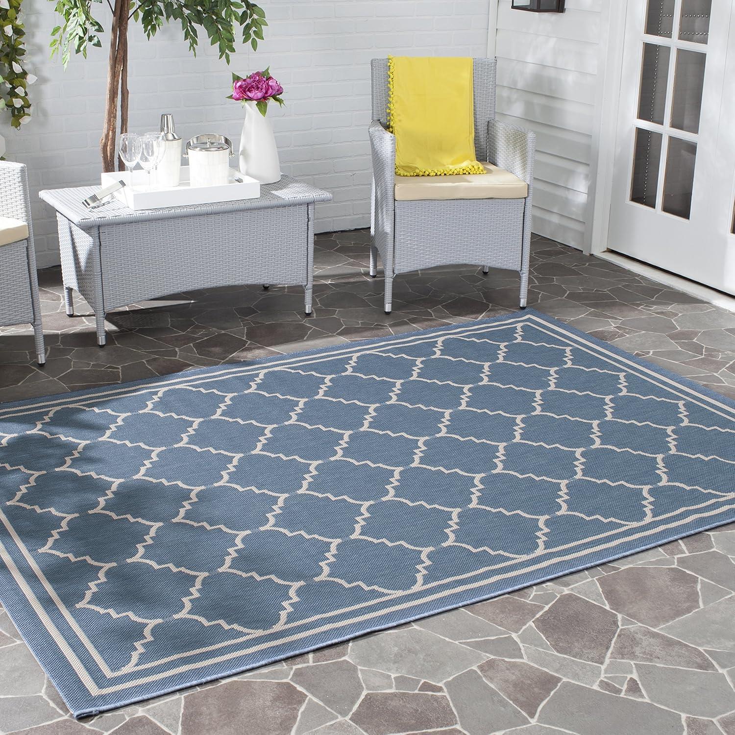 Elegant Blue/Beige Synthetic Indoor/Outdoor Area Rug 9' x 12'