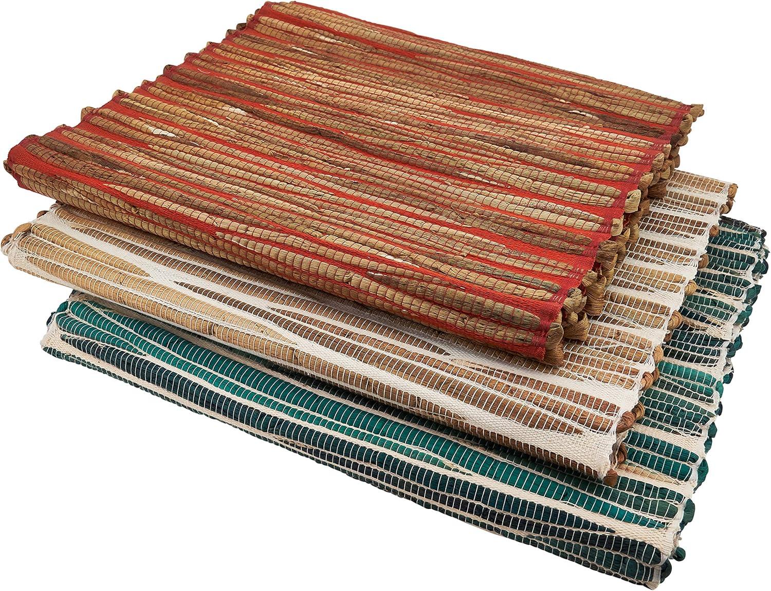 Natural Water Hyacinth and Orange Striped Table Runner