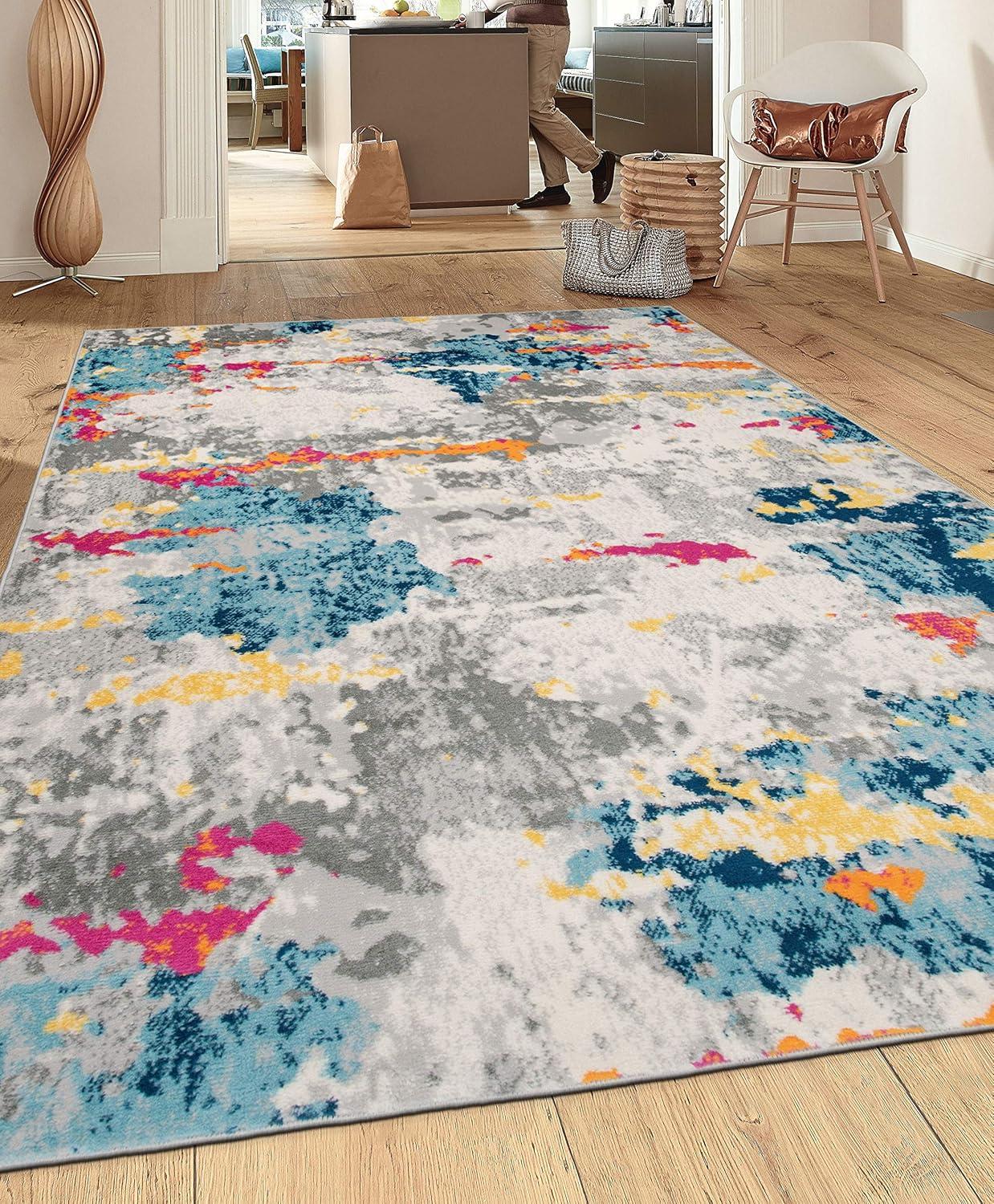 Reversible Multicolor Abstract Synthetic 5' x 7' Area Rug