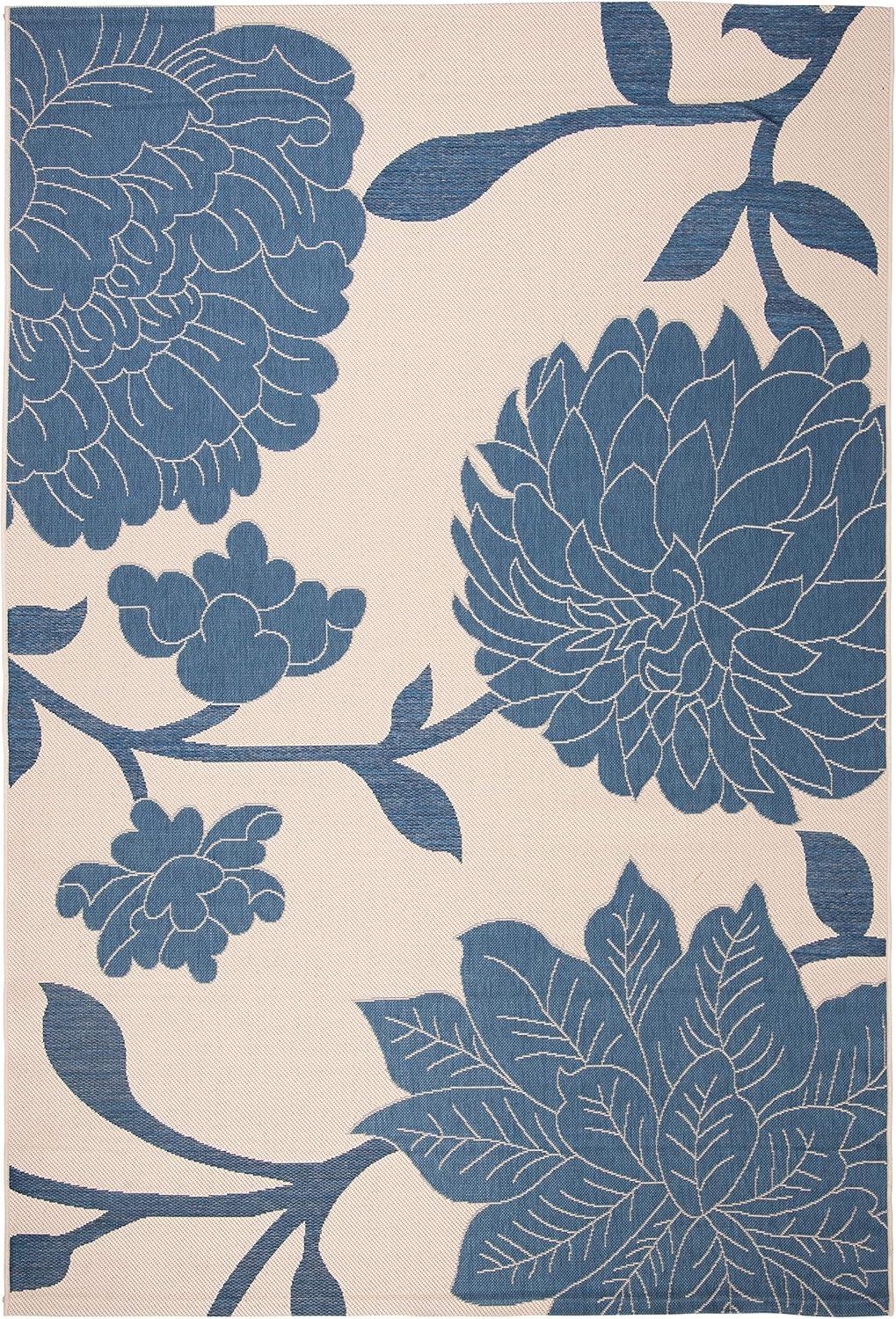 SAFAVIEH Courtyard Tyson Floral Indoor/Outdoor Area Rug, Beige/Blue, 5'3" x 7'7"