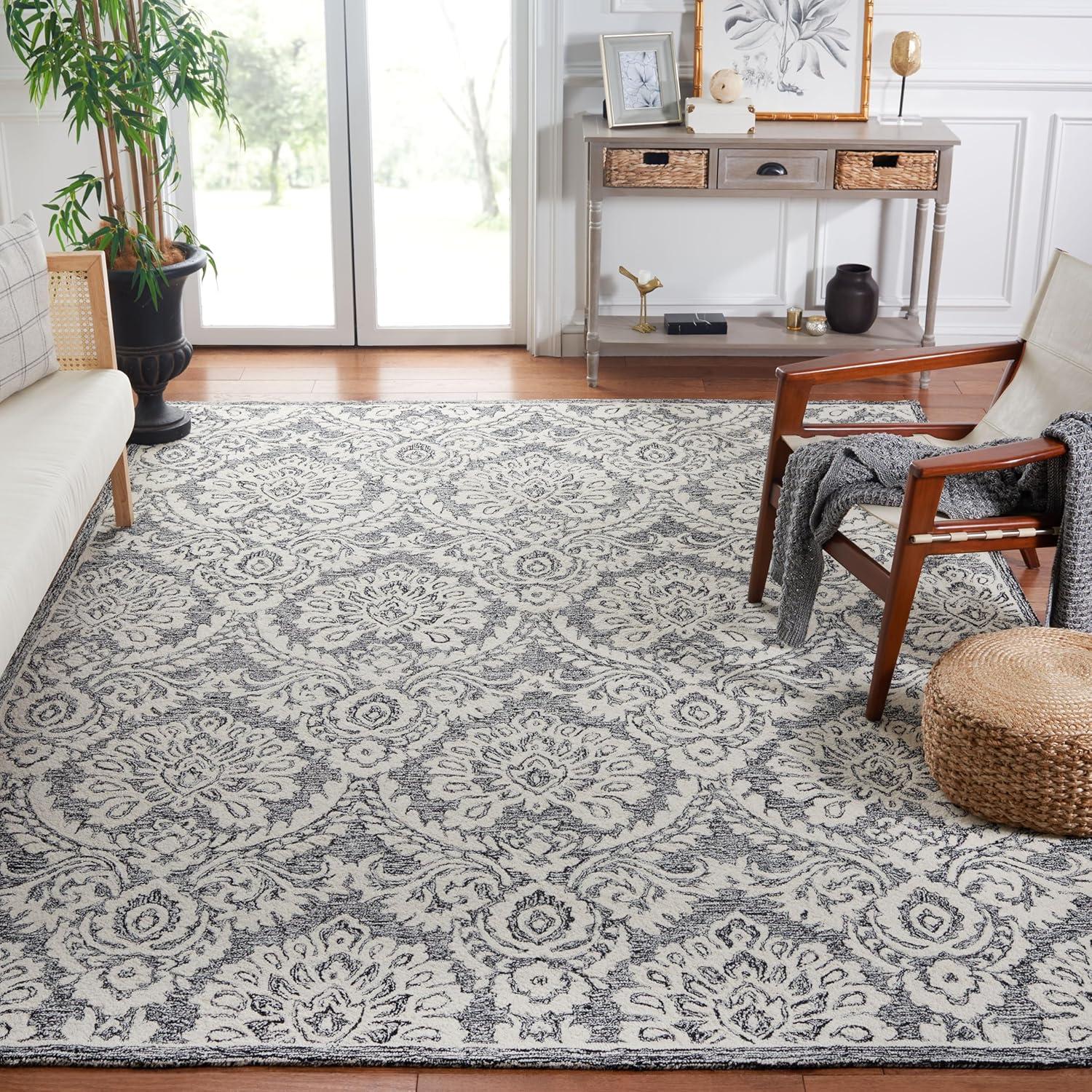 Blossom BLM106 Hand Tufted Indoor Area Rug - Navy/Ivory - 8'x10' - Safavieh