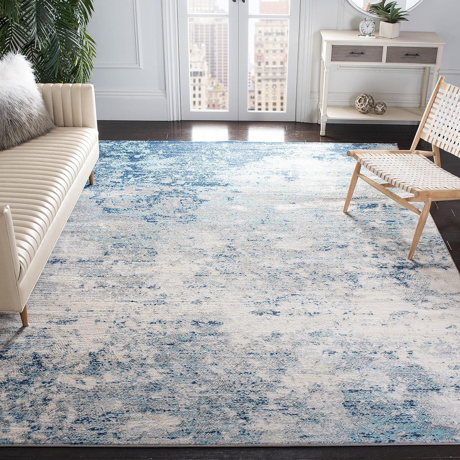 Abstract Grey & Blue Hand-Knotted Synthetic 6' x 9' Area Rug