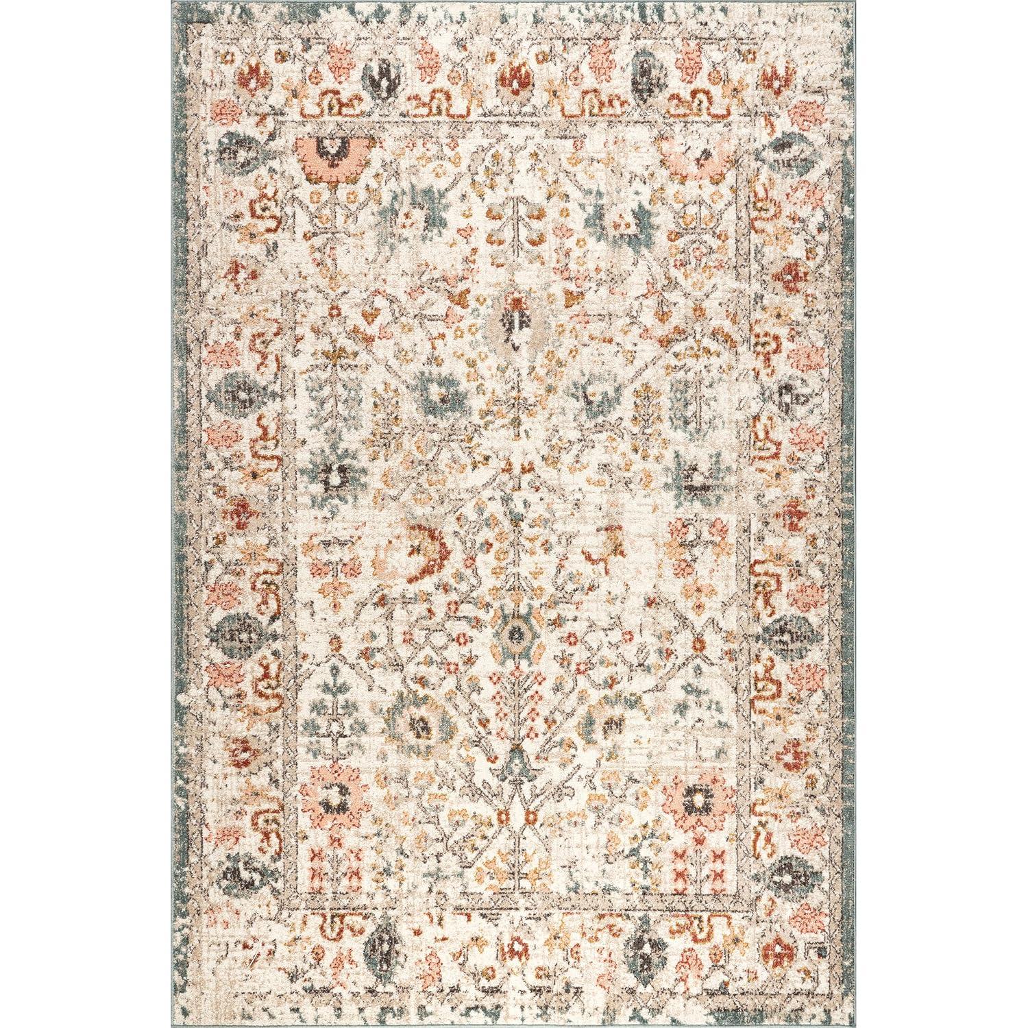 Nuloom Lenore Floral & Paisley 7 Square Indoor Area Rug for Living Room Bedroom Dining Room Kitchen, Beige/Multicolor