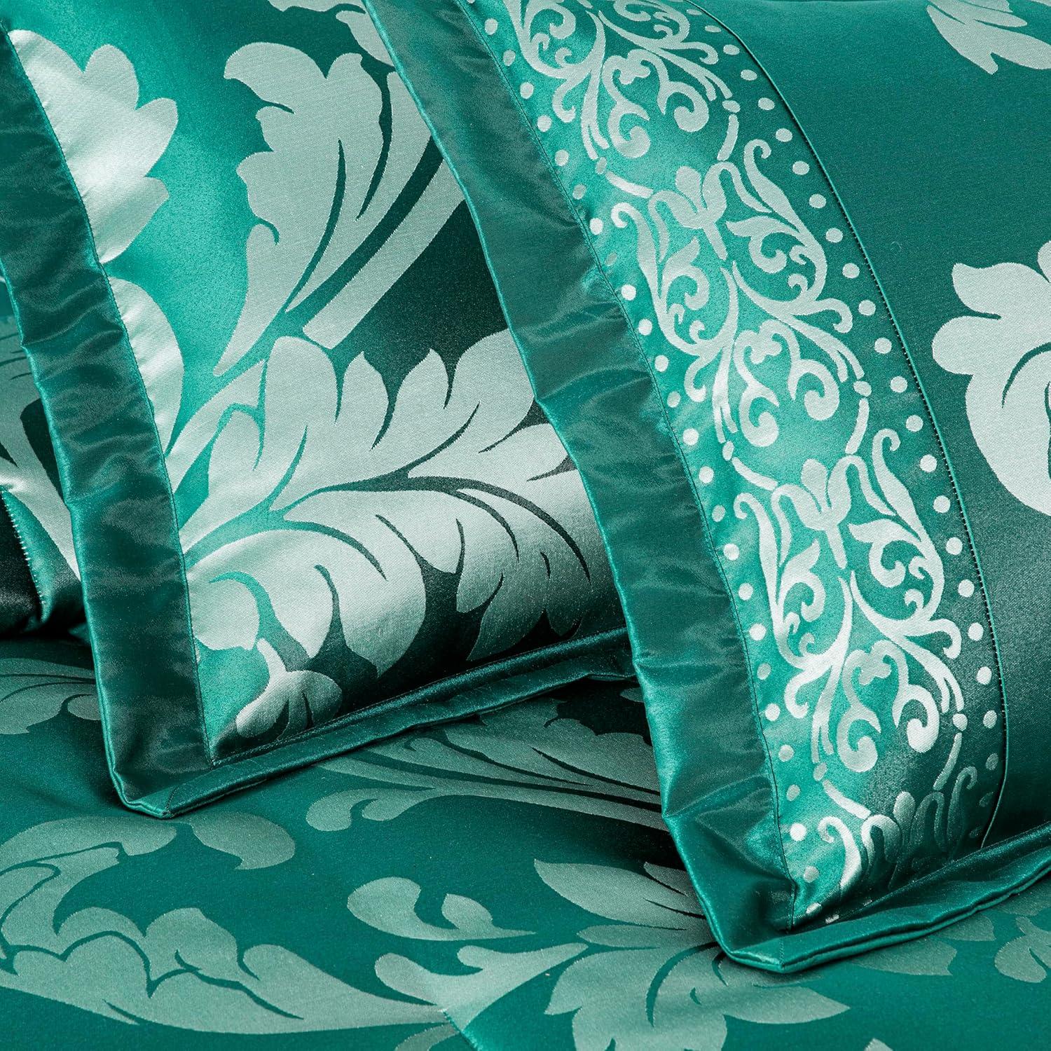 Queen Green and Silver Jacquard Floral Comforter Set