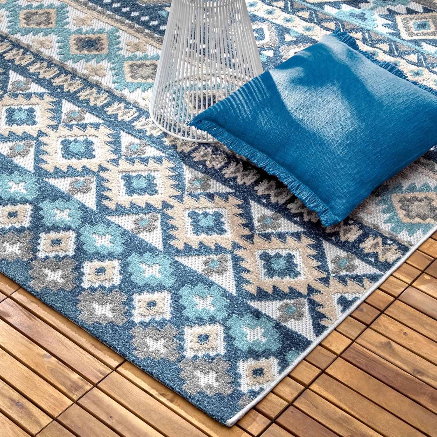 TOWN & COUNTRY EVERYDAY Dahlia Southwestern Stripe Outdoor Rug Blue Multi