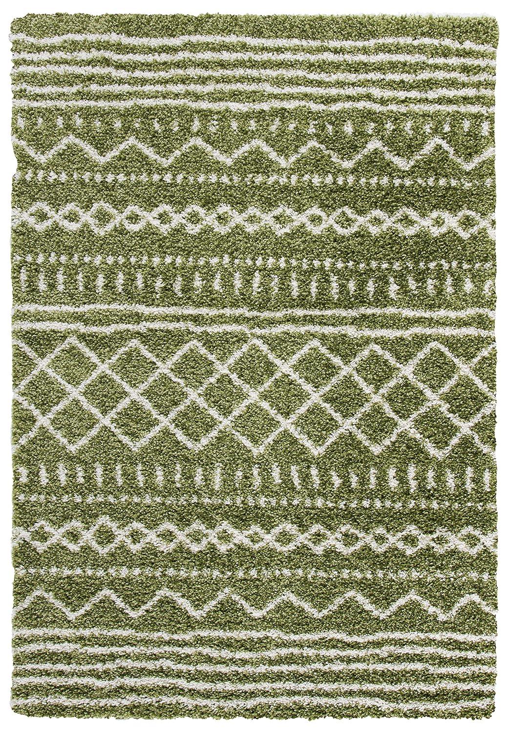 SAFAVIEH Arizona Teagan Geometric Shag Area Rug, Green/Ivory, 4' x 6'