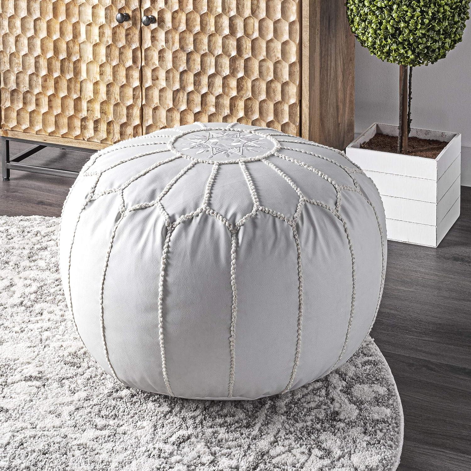 Classic Moroccan Round Faux Leather Pouf Ottoman