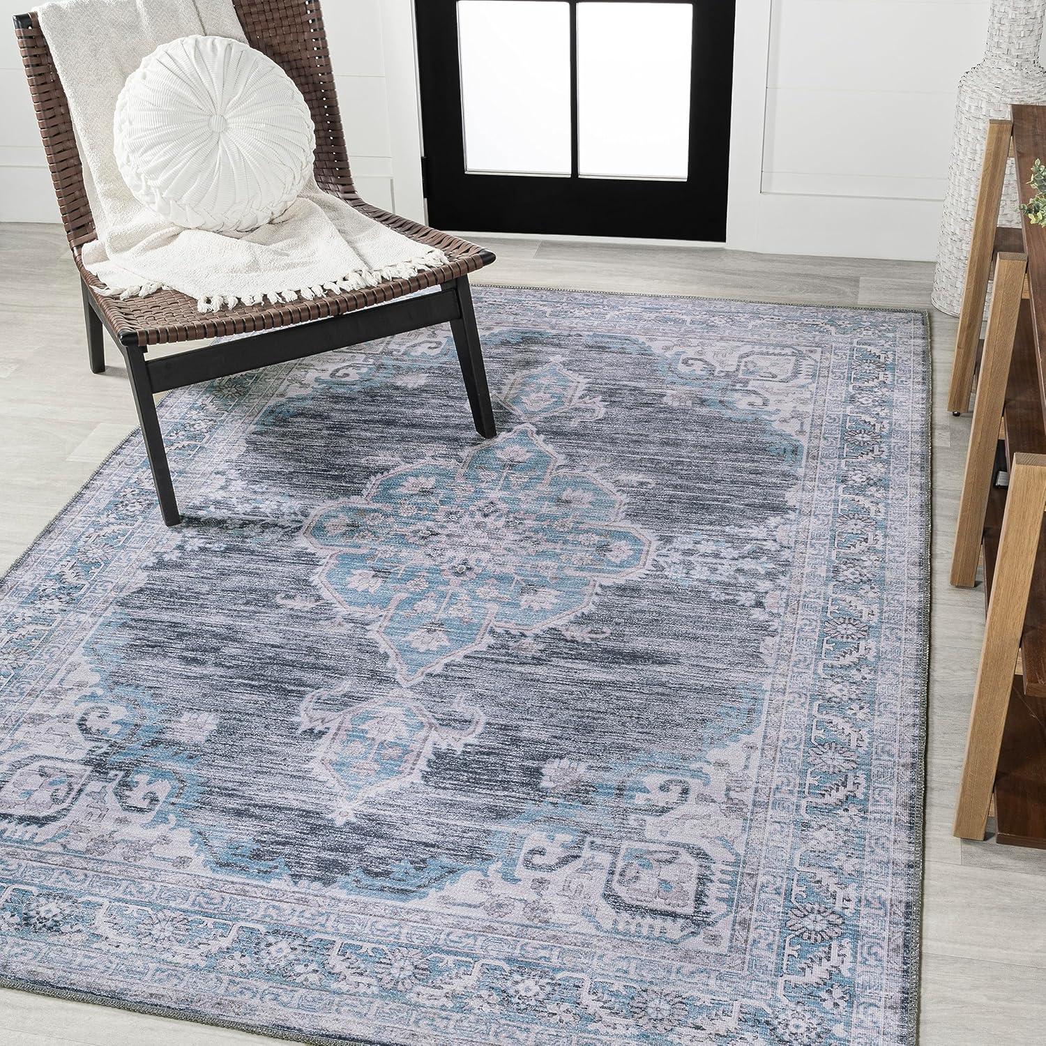 Wincer Chenille Cottage Medallion Machine-Washable Indoor Area Rug -JONATHAN Y