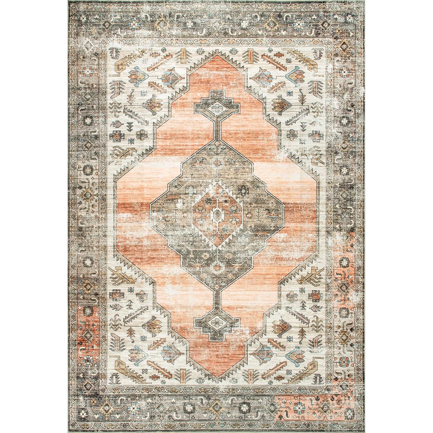 Nuloom Gracie Medallion 3x5 Machine Washable Accent Indoor Area Rug for Living Room Bedroom Dining Room Entryway Kitchen, Peach/Ivory
