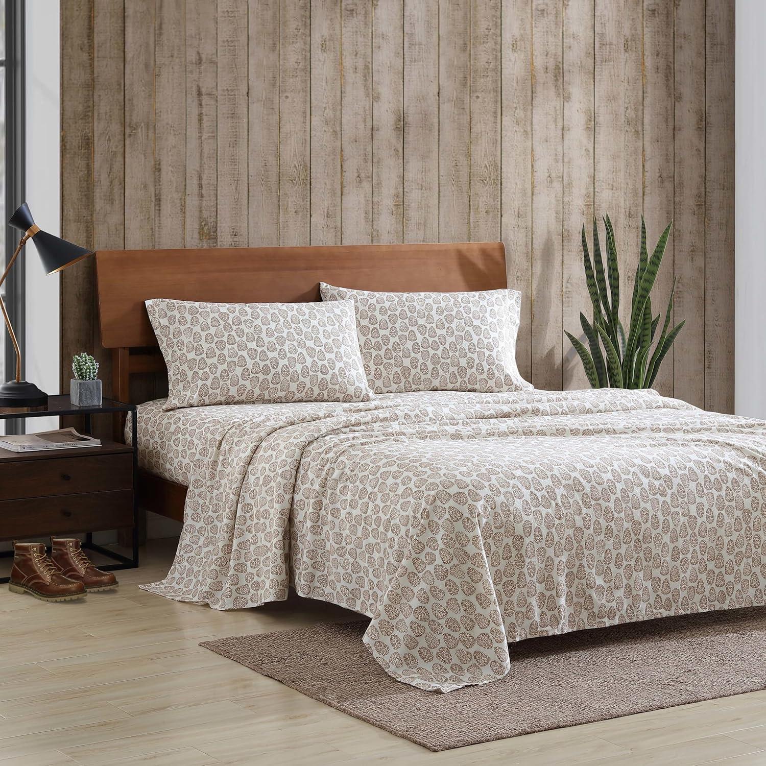 Eddie Bauer Little Creek Pine Cone Beige Cotton Flannel 3 Piece Sheet Set, Twin
