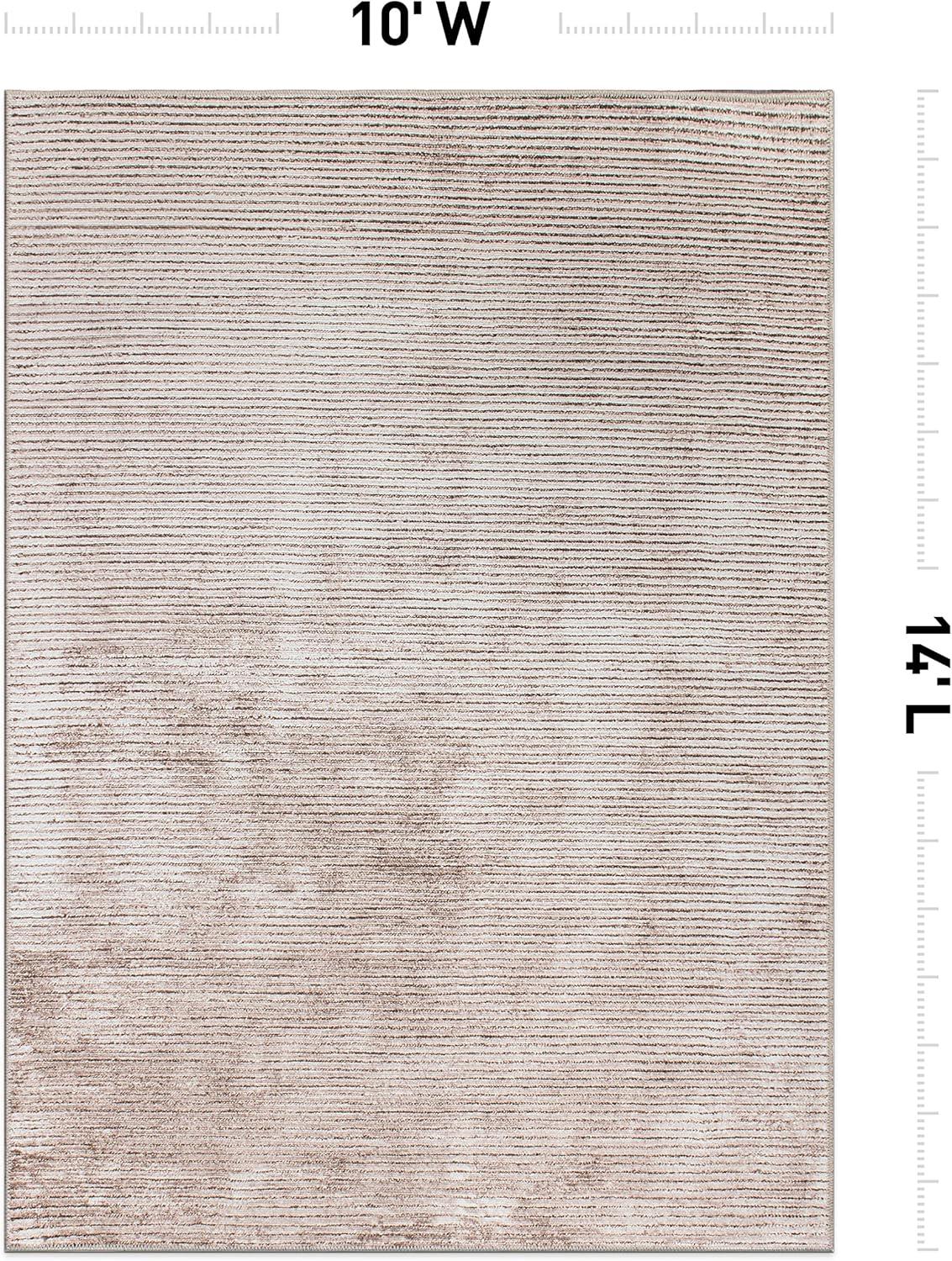 World Rug Gallery Contemporary Distressed Stripe Machine Washable 10'x14' Beige Area Rug