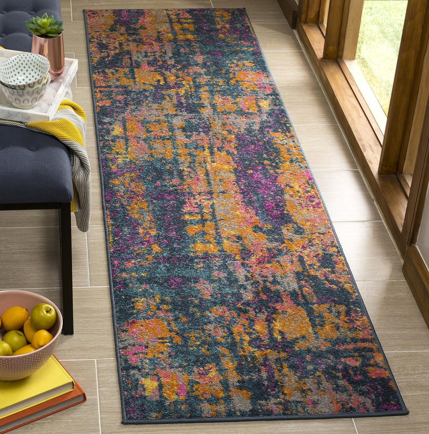Madison MAD143 Power Loomed Runner Rug - Blue/Orange - 2'3"x8' - Safavieh.