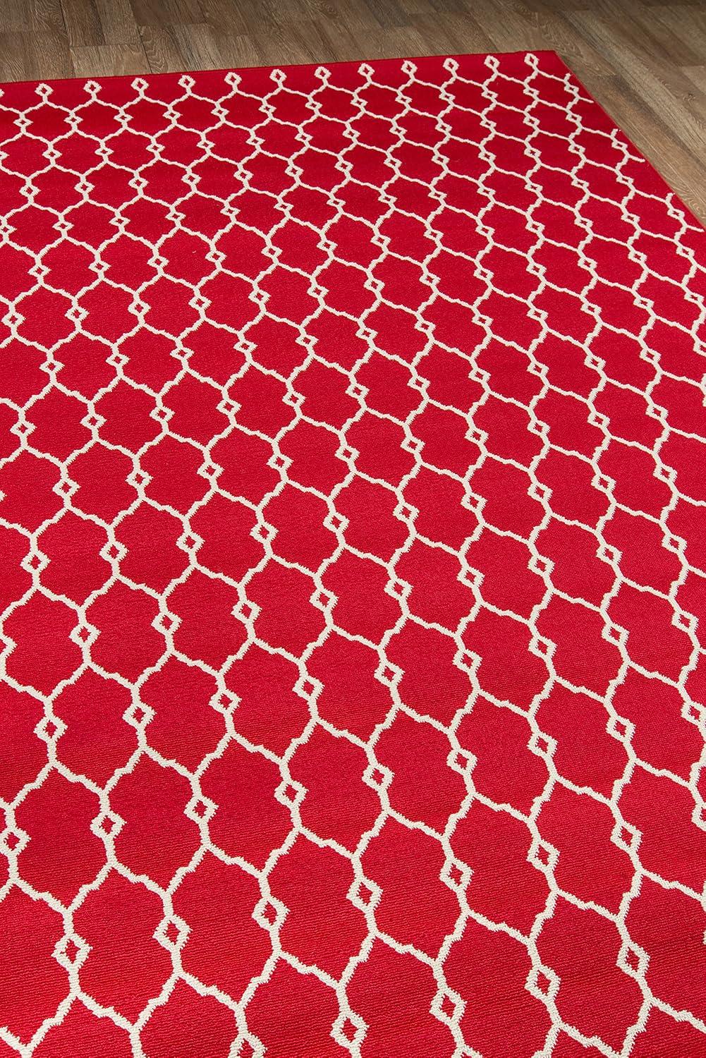 Elegant Trellis Red Synthetic 5'3" x 7'6" Easy-Care Outdoor Rug