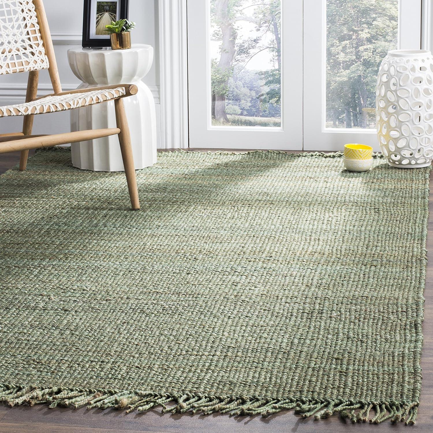 Boho Farmhouse Handwoven Green Jute 8' Square Rug