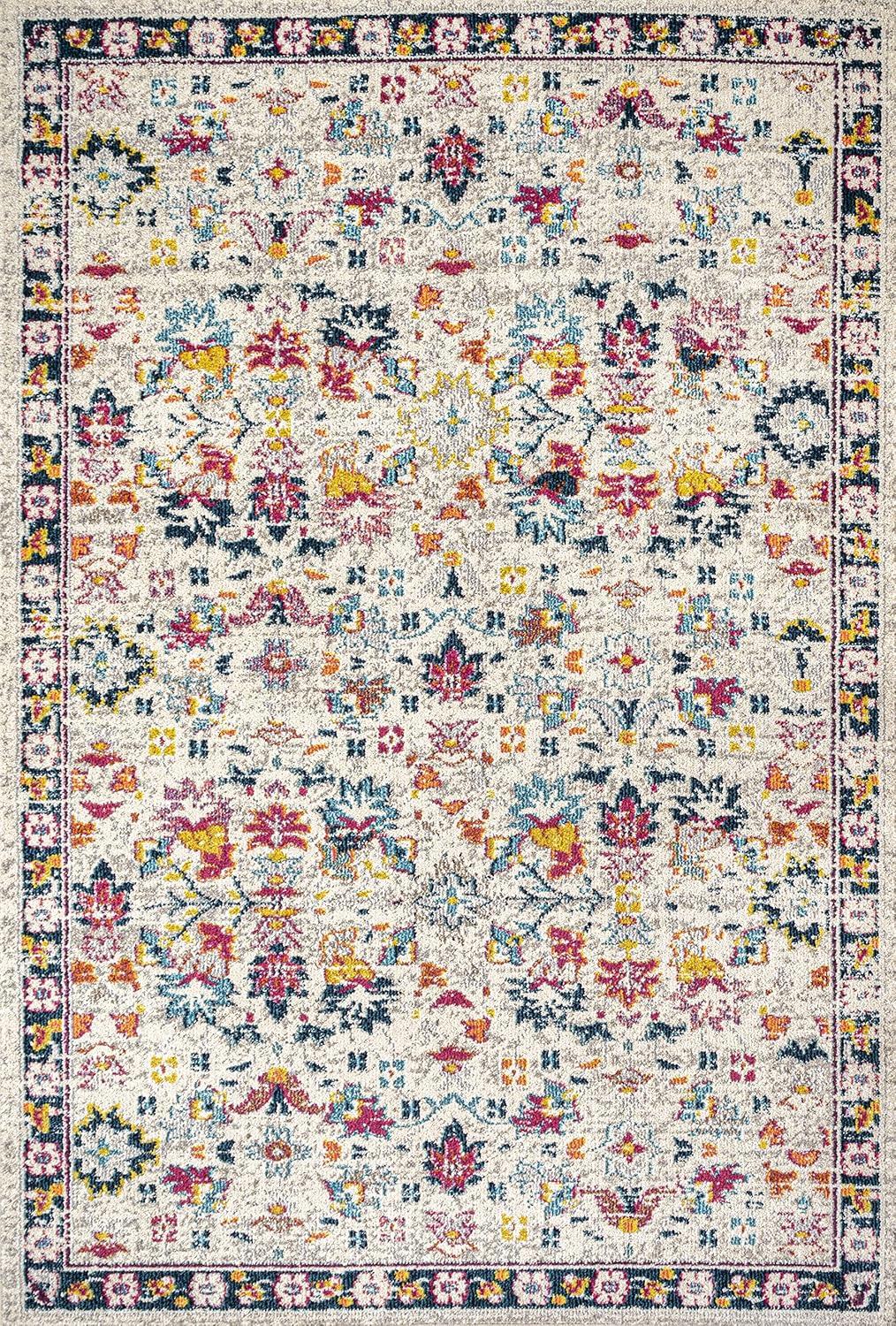 Ivory and Multicolor Synthetic Persian Boho Floral 5' x 8' Rug