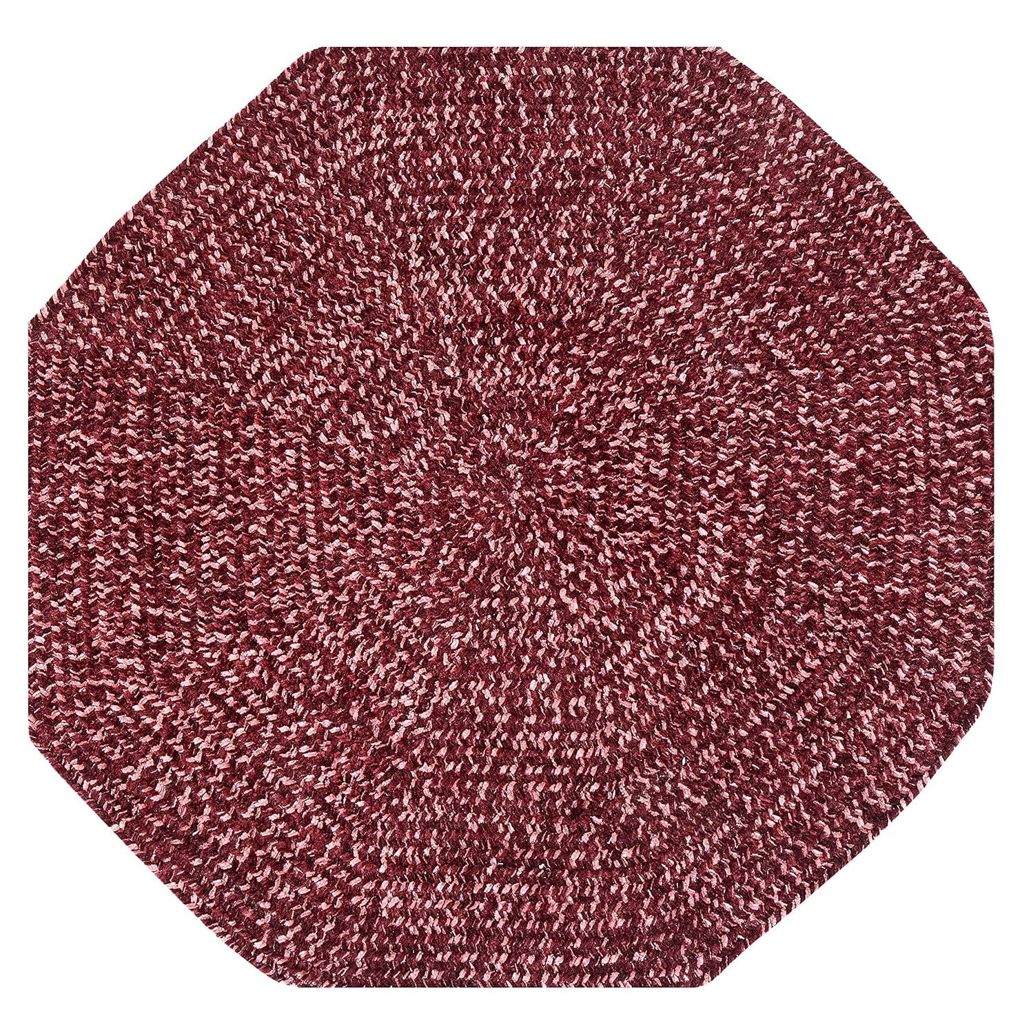 Better Trends 72" Octaganol Braided Rug 100% Polyester Durable and Stain Resistant Reversible Indoor Area Utility Rug, Chenille Tweed Collection - Burgundy & Mauve