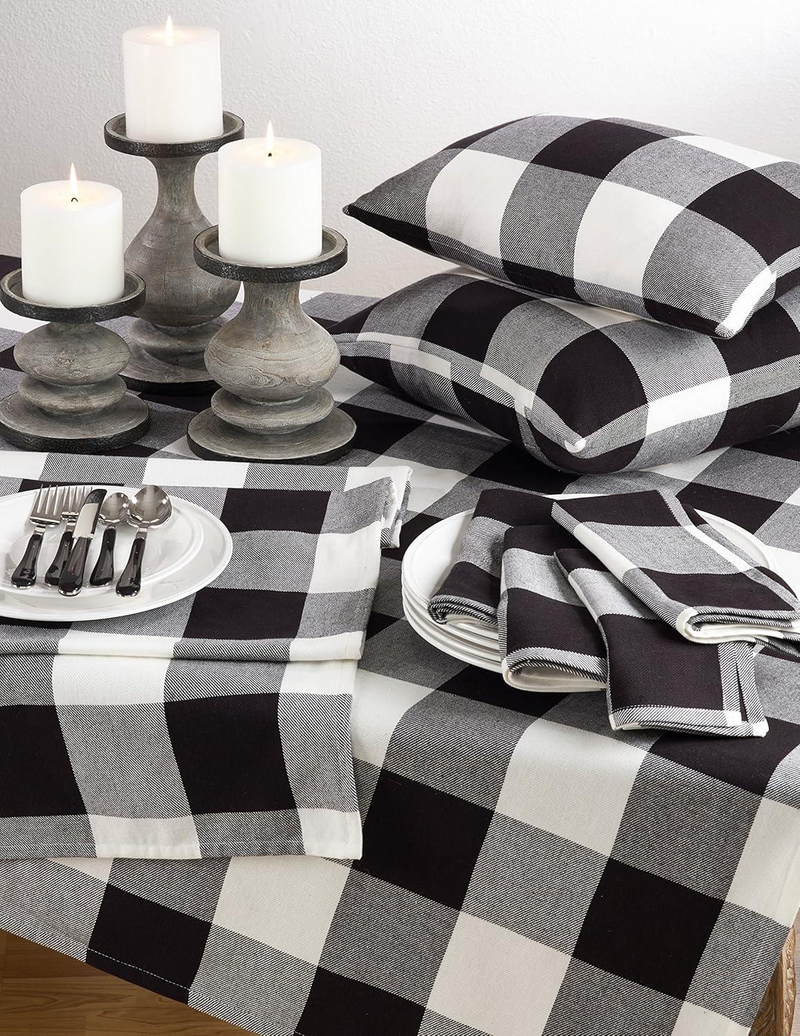 Saro Lifestyle Classic Buffalo Plaid Check Design Cotton Tablecloth, 65"x160", Black