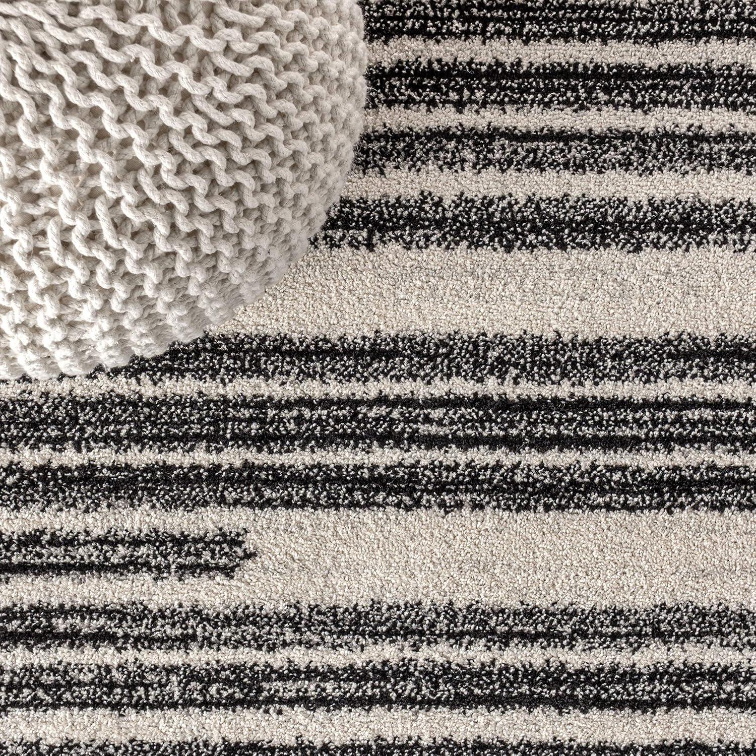 JONATHAN Y Khalil Modern Berber Stripe Cream/Black 8' Square Area Rug