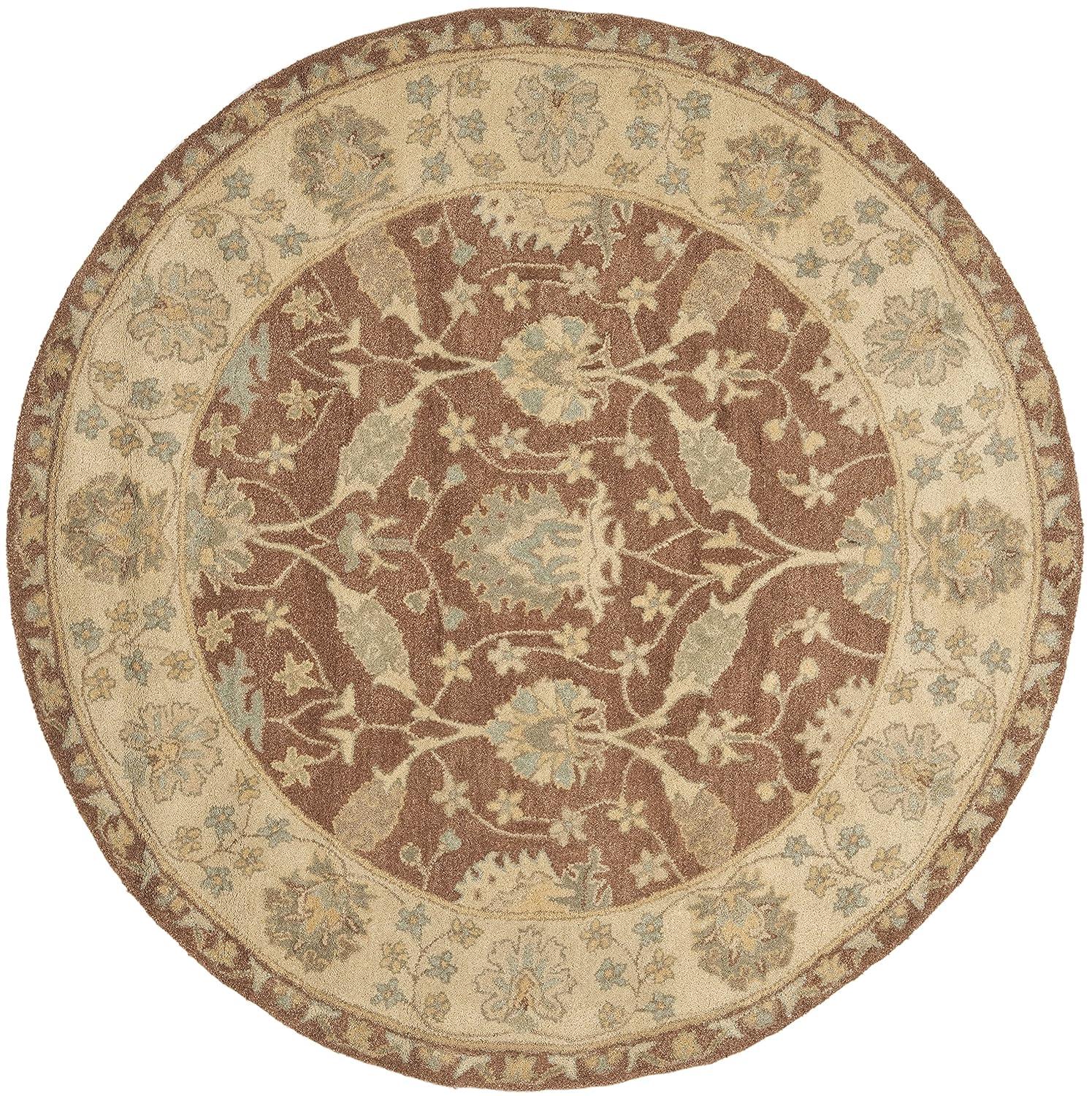 SAFAVIEH Antiquity Collection Area Rug - 3'6" Round, Brown & Taupe, Handmade Traditional Oriental Wool, Ideal for High Traffic Areas in Living Room, Bedroom (AT315A)