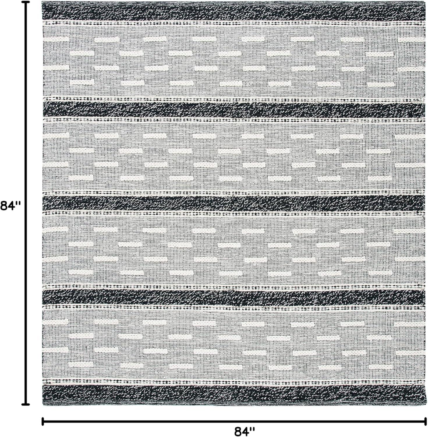 Striped Kilim STK518 Hand Woven Area Rug - Black/Ivory - 7'x7' - Safavieh.