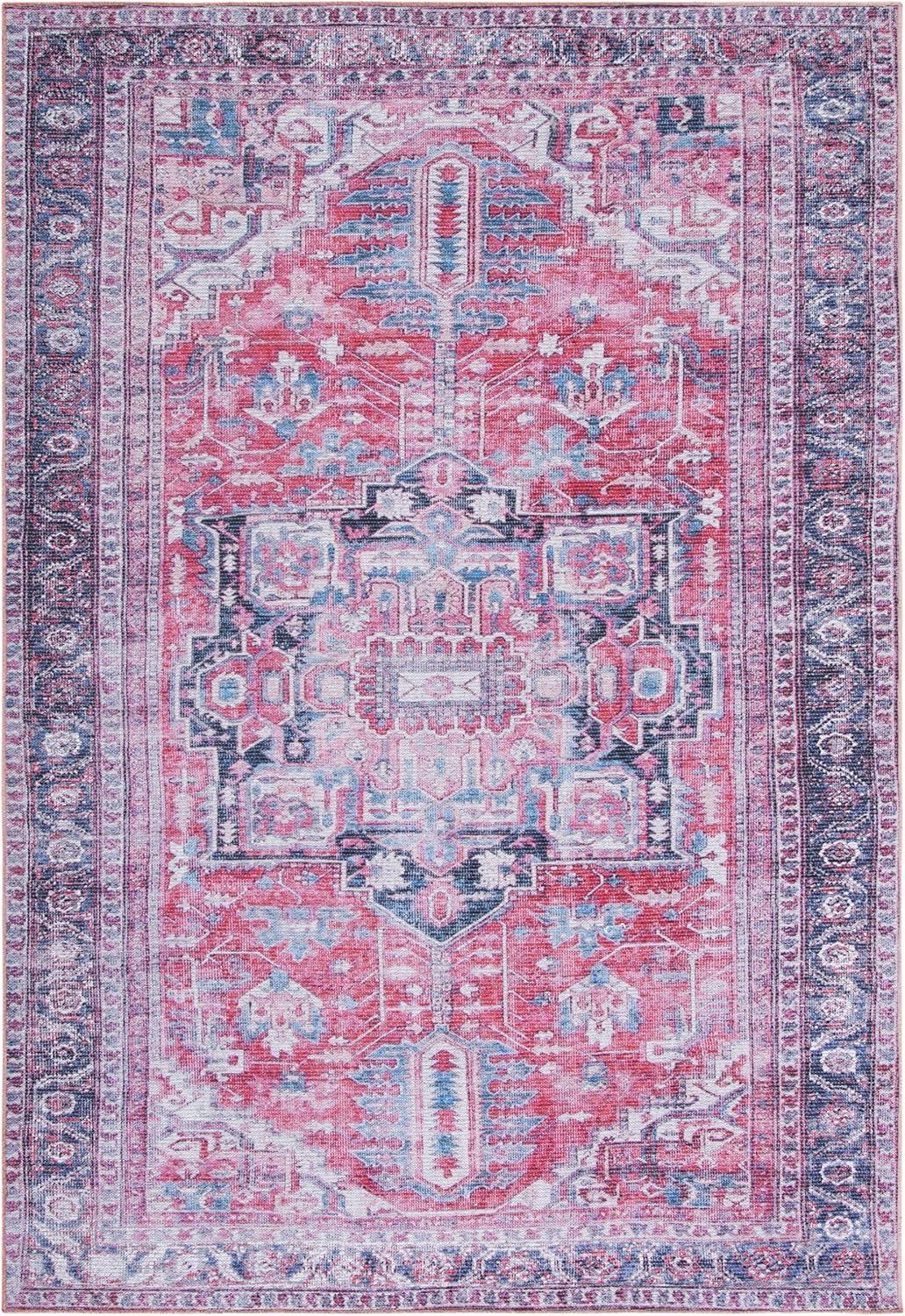 Serapi SEP389 Power Loomed Machine Washable Skid-Resistant Indoor Area Rug - Navy/Red - 5'3"x7'7" - Safavieh