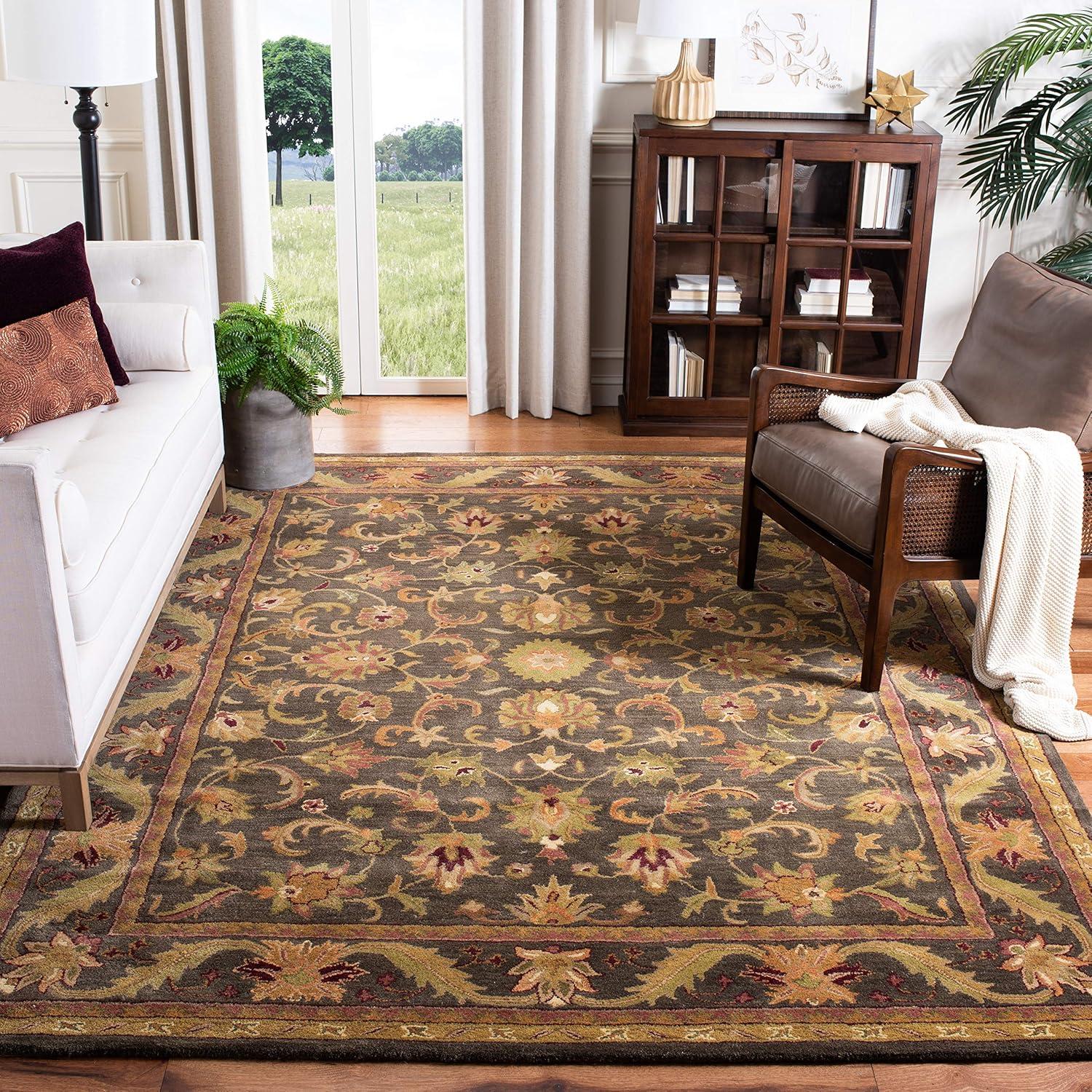 SAFAVIEH Antiquity Carmella Floral Bordered Wool Area Rug, Charcoal, 9'6" x 13'6"