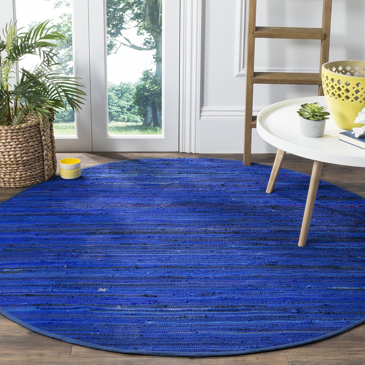 Rag Rug RAR130 Hand Woven Indoor Area Rug - Blue/Multi - 4' round - Safavieh.