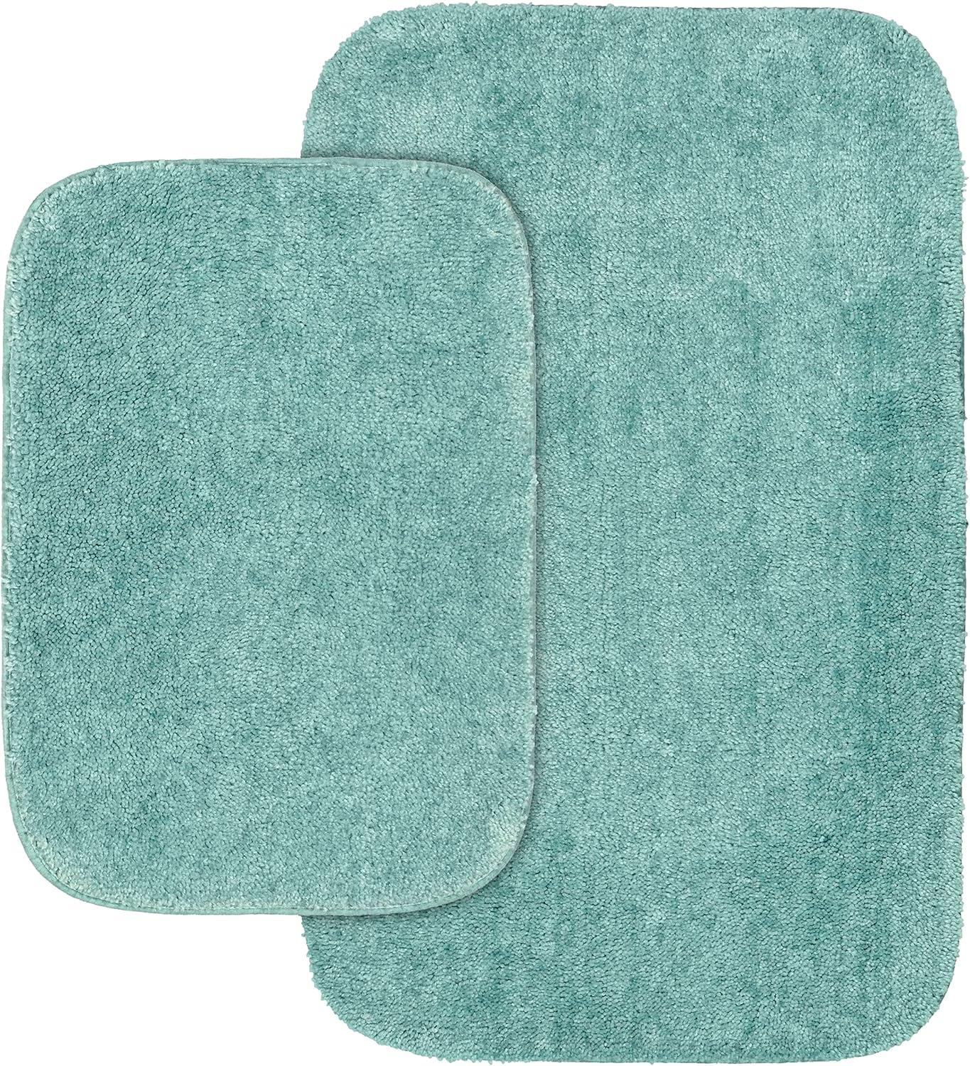 Garland Rug Traditional Washable Bath Rug Set, 2 Piece Set (17"x24" Bath Rug, & 21"x34" Bath Rug) Sea Foam