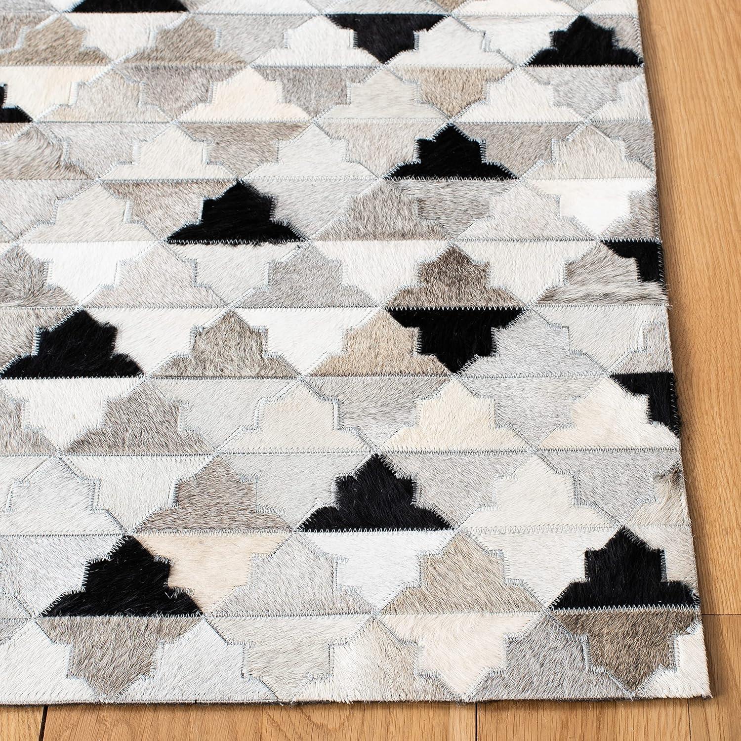 Gray Geometric Flat Woven Cowhide Runner Rug 2'3" x 9'